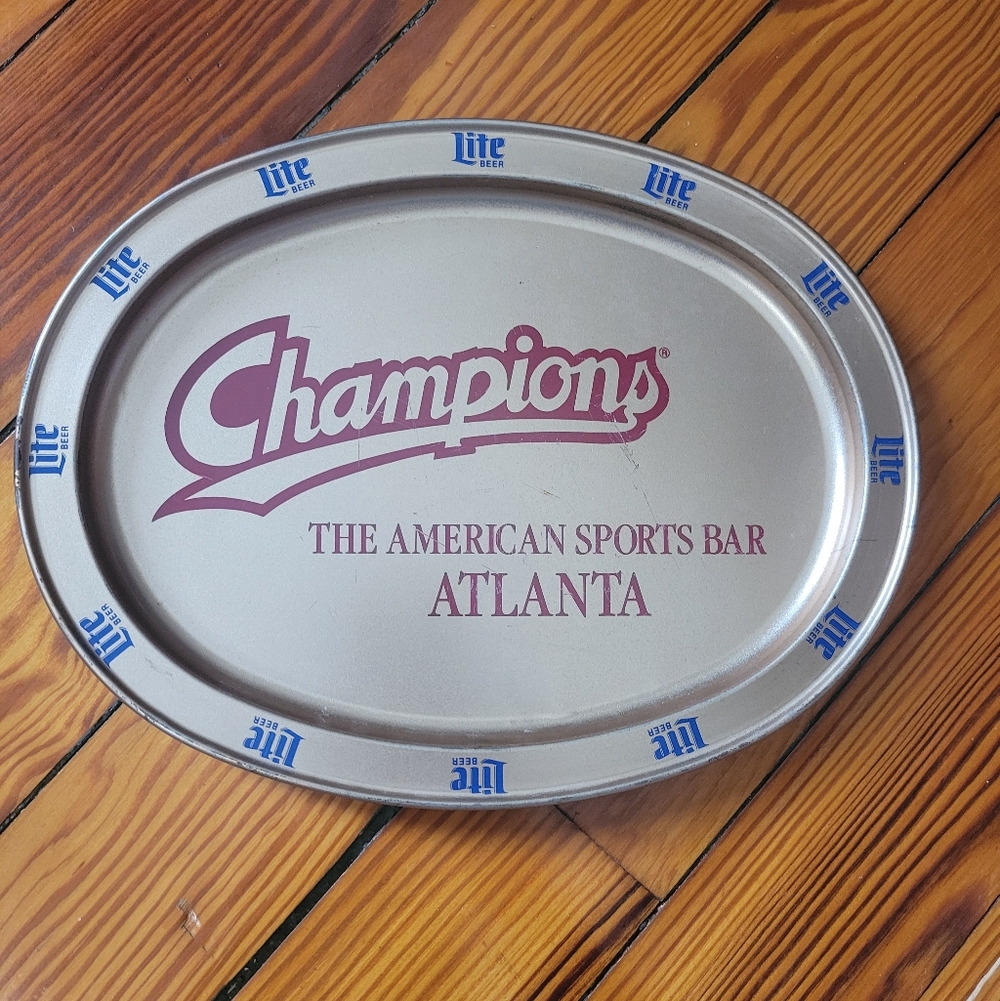 Miller Lite Champions Sports Bar Metal Tin Serving Tip Tray Advertise